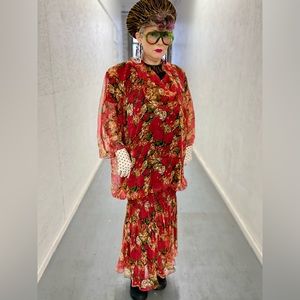 Vintage Plus Size Floral Dress with Cowl Neck